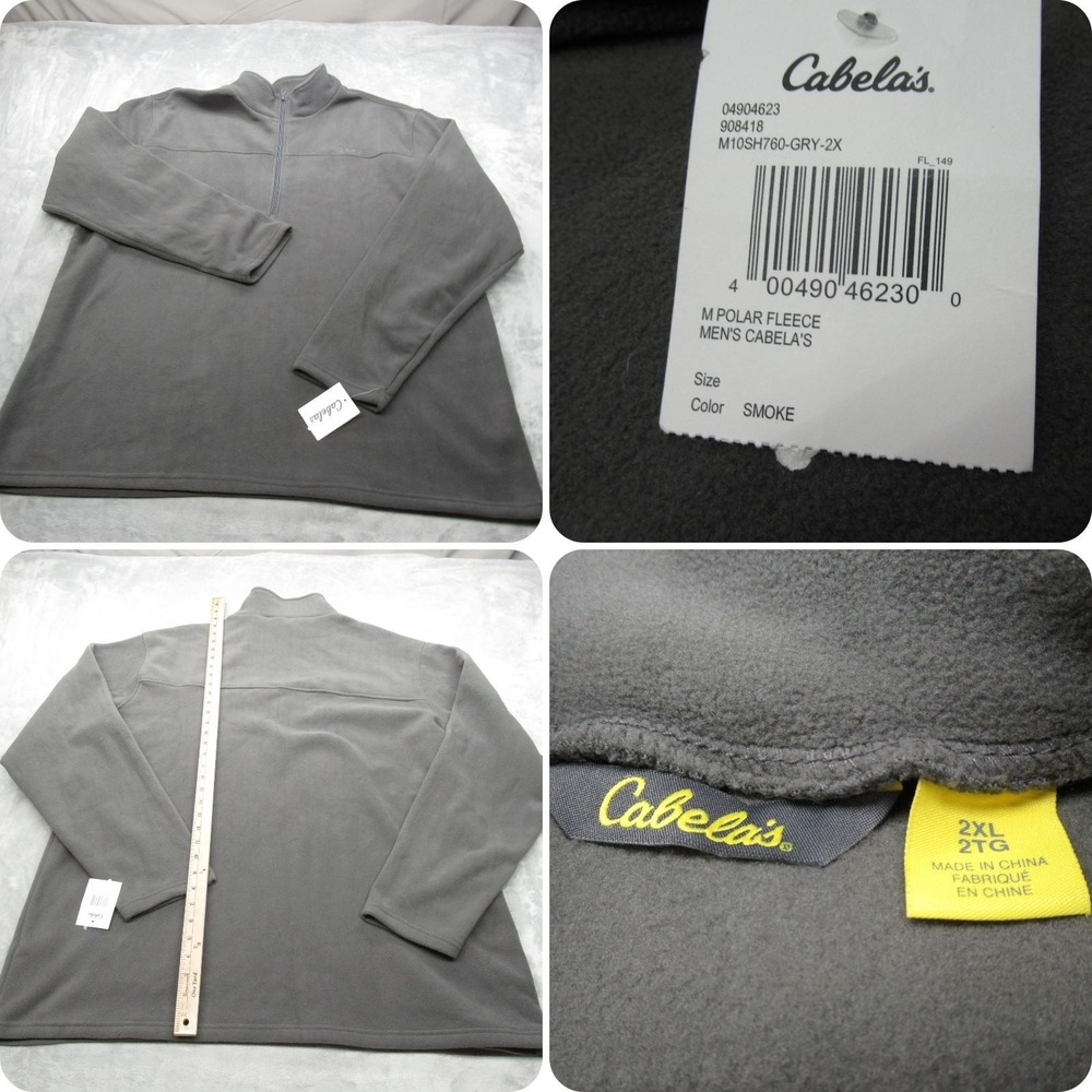 Cabelas Polar Fleece Men 2XL Tall Gray Super Soft Thermal Sweatshirt 1/4 Zip NEW